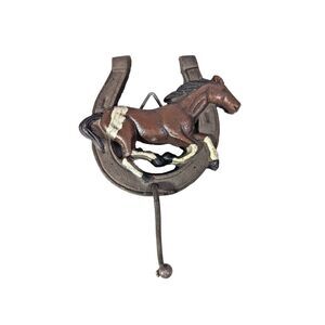 Running Horse and Horseshoe Cast Iron Wall Hook 5.5 x 4-in Country Farm Life NEW